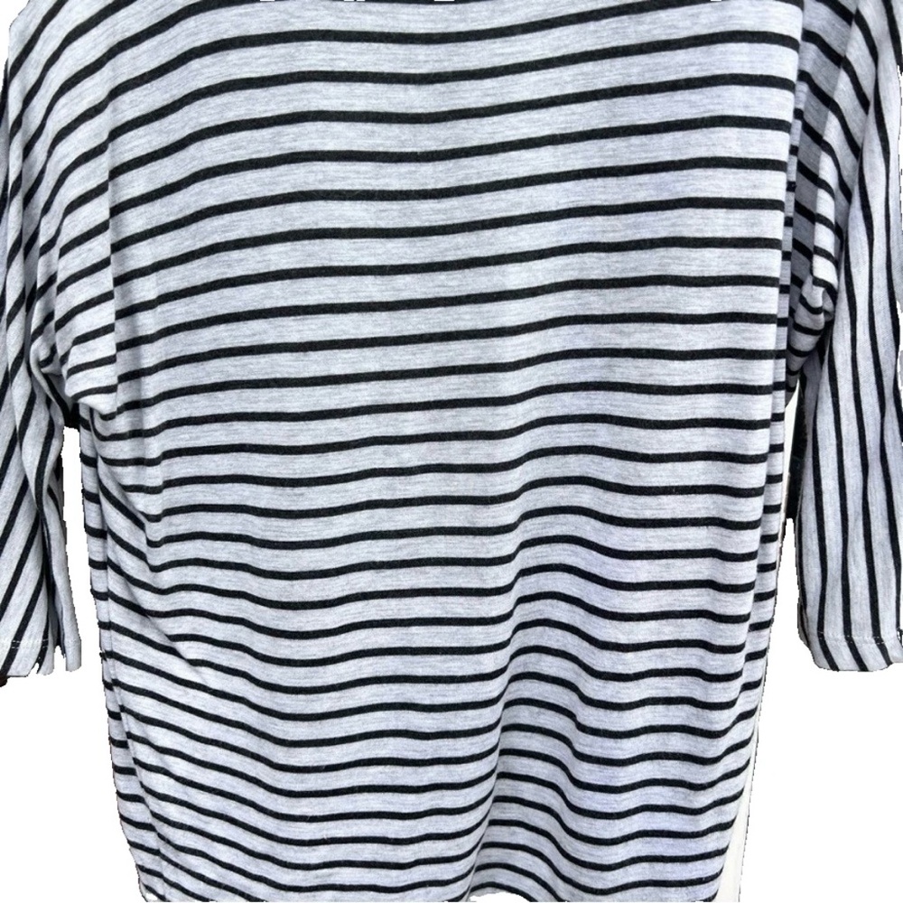 Vince Striped Boat Neck Preppy Top 3/4 Sleeve Casual Classic Grey/Blk SZ S - Picture 6 of 8